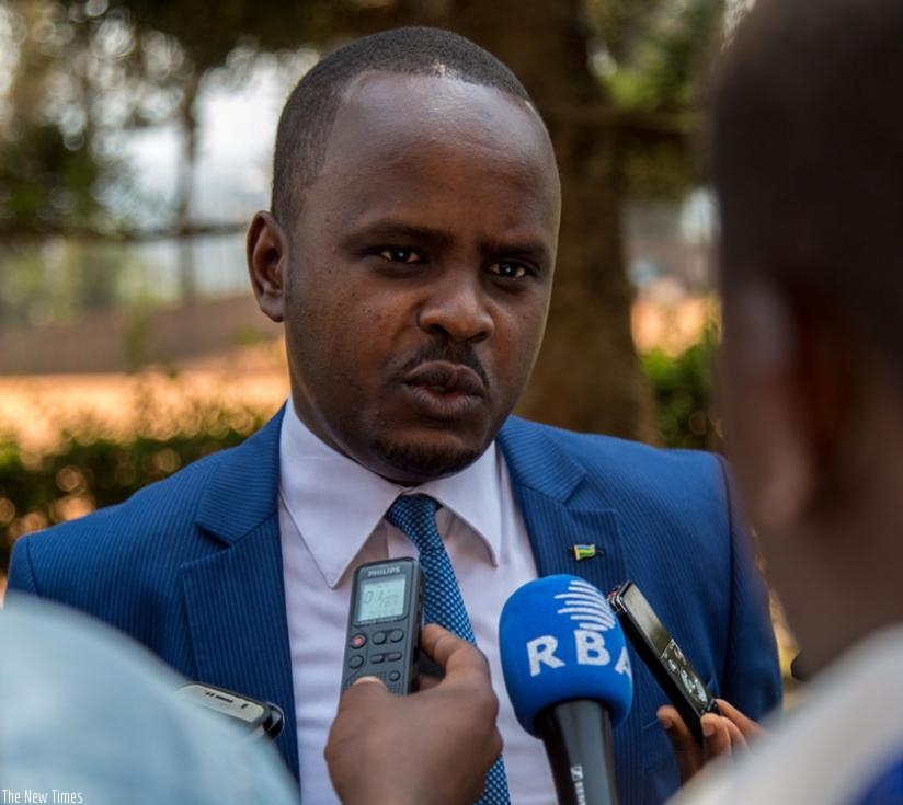 Minister Nsanganira speaks to the press at Umubano Hotel in Kigali last Friday on how the projects will benefit Rwandans. (Doreen Umutesi)