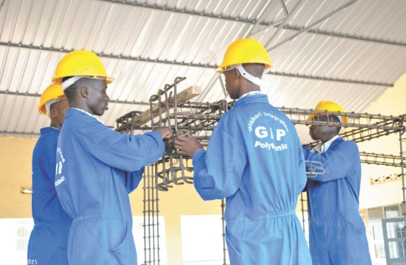 Gishari Integrated Polytechnic students at construction site. TVET is key in bridging skills gap and reducing unemployment among the youth. (File)