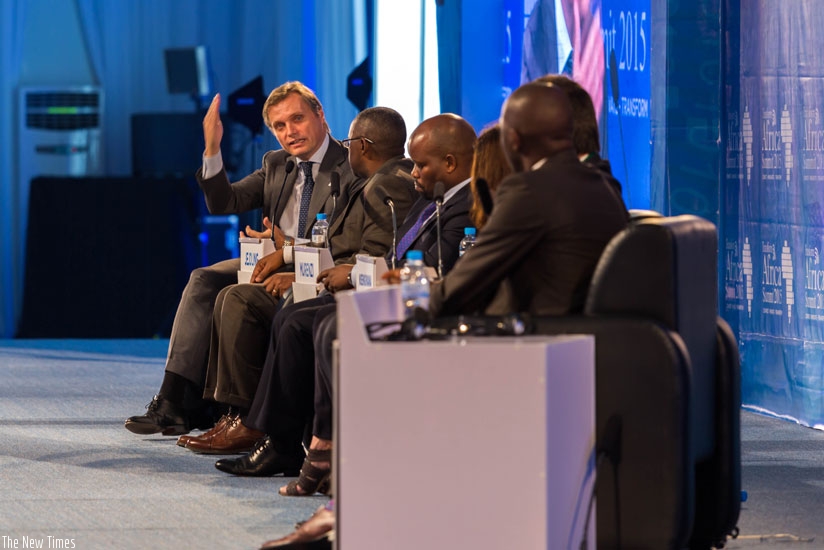 Fredrick Jejdling president and CEO of Ericsson Sub-Saharan Africa speaks during a panel discussion yesterday in Kigali. (T.Kisambira)