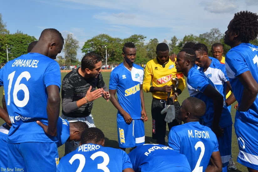 Rayon Sports coach David Donadei gives instructions to his players during a league game. The french man is keen to get a win against bitter rivals APR when the two sides clash on Sunday. (Sam Ngendahimana)