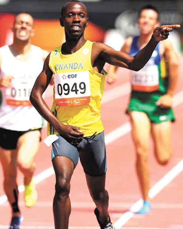 Hermas Muvunyi celebrates after grabbing Gold at the 6th IPC World championships in Lyon in 2013. (File)