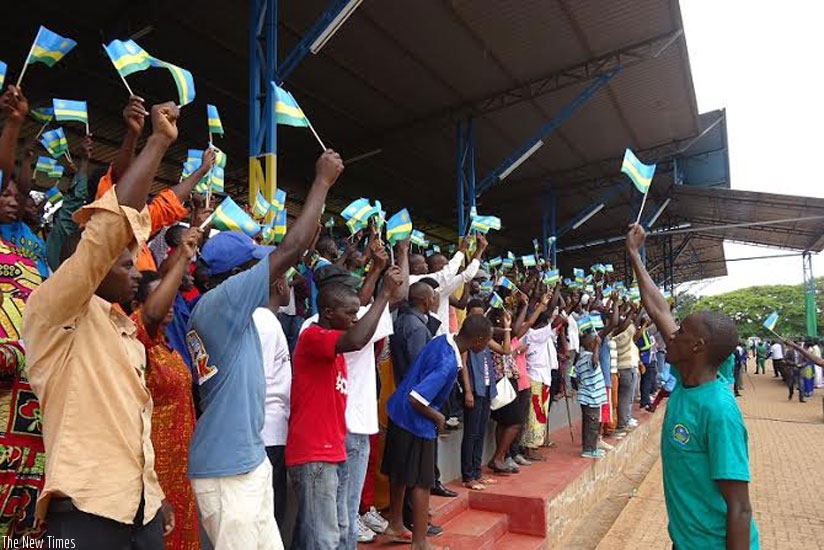 Youth and women welcome officials during the closure of the patriotic month in Kigali at IPRC Kicukiro. (All photos by Michel Nkurunziza)