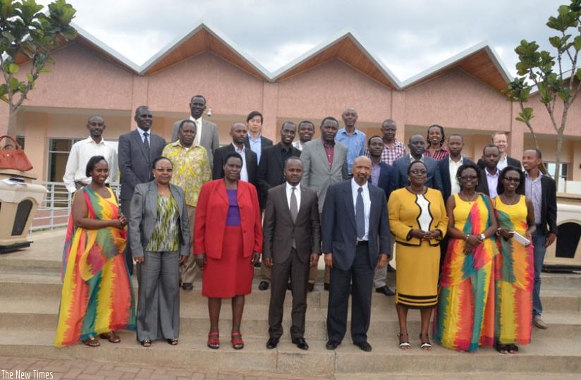 Minister Nsanganira (4th left - front row) poses for a group photo with local stakeholders in agriculture and the AFAAs delegation in Kigali. (Michel Nkurunziza)