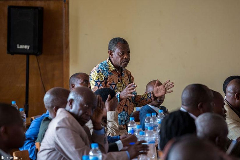 Baudouin Kayumba, a  members of LIPRODHOR asks a question during a previous meeting. The organisation finally elected new leaders yesterday. rn(Timothy Kisambira)