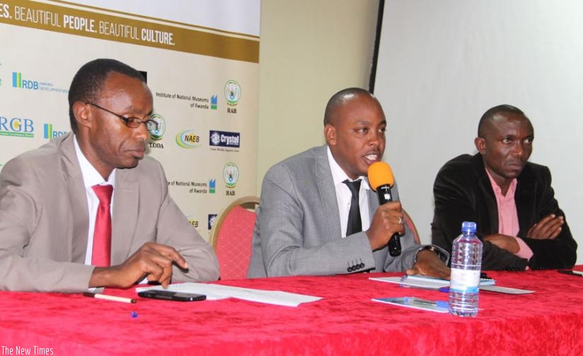 Mayor Murenzi speaks at the news conference yesterday. (Eddie Nsabimana)