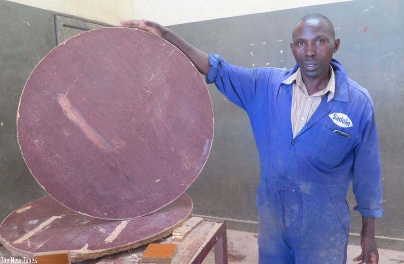 Habiyaremye displays some of the furniture made with banana fibres at his workshop in Kayonza town last week. (Jean d'Amour Mugabo)