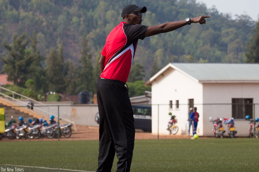 AS Kigali coach Eric Nshimiyimana issues instructions during a league game recently. (T. Kisambira)