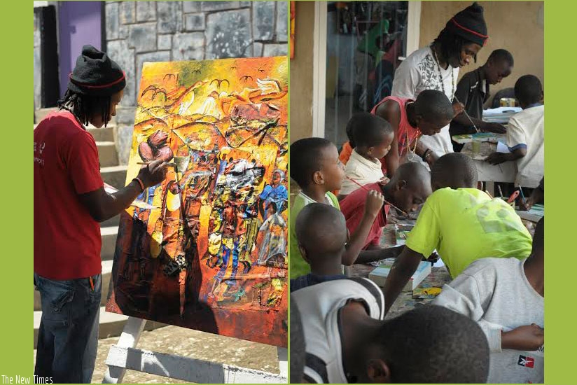 L: Munezero at work. R: Munezero working with kids. (Joseph Oindo)