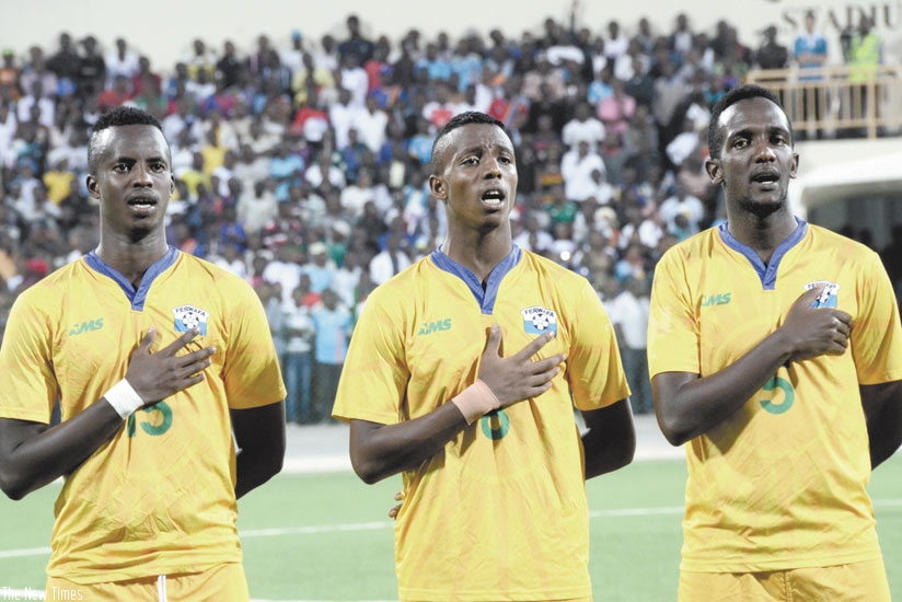 Center backs Usengimana (L), and Bayisenge (M), and midfielder Imran Nshimiyimana were maginificent against DR Congo on Sunday. (S. Ngendahimana)