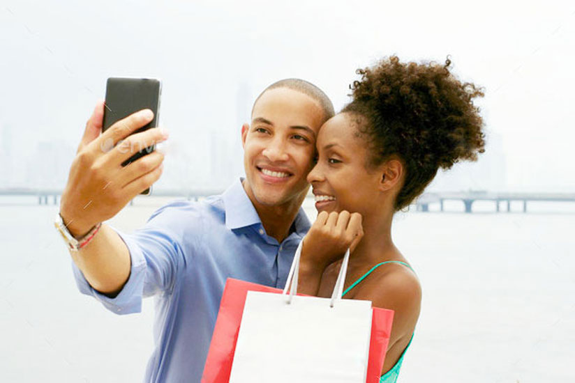 Couples often take selfies together. 