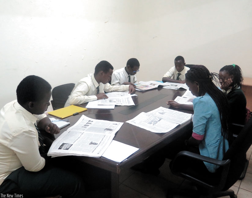 Students of Mother Mary School Complex -Kigali during their internship training at The New Times head office.  (Lydia Atieno)