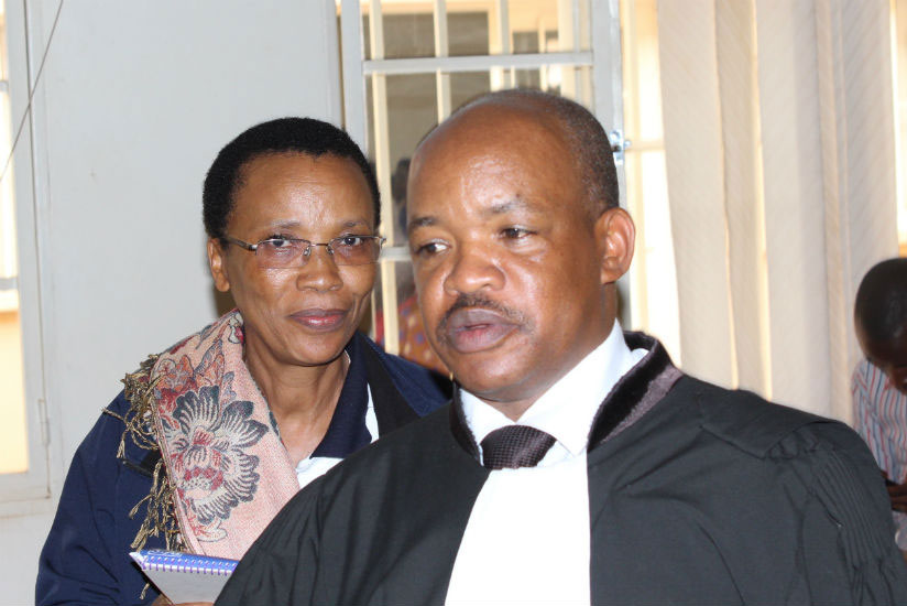 Dr Rose Mukankomeje and her lawyer Tharcisse Udahemuka in a previous court appearance. (File)