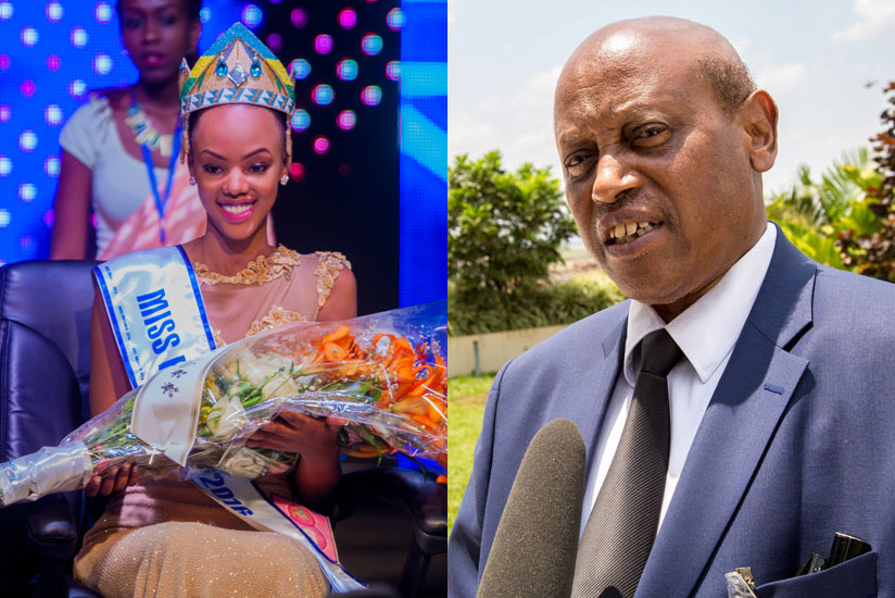 Reigning Miss Rwanda Jolly Mutesi, and (R) RALC's executive secretary Dr James Vuningoma. / File