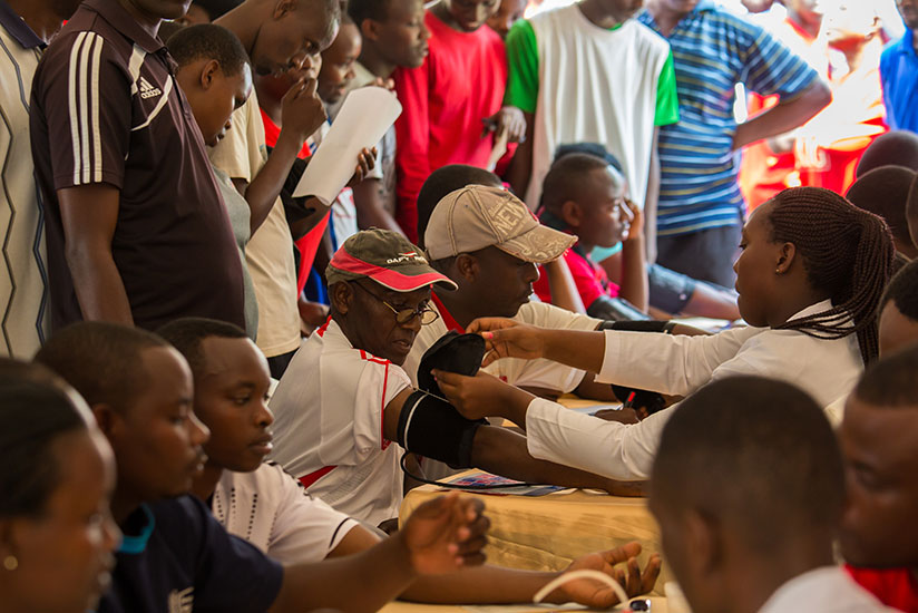 Volunteers take free medical check-ups during a medical camp at Rwanda Revenue Authority offices in Kimihurura, Kigali. The Ministry of Health, through Rwanda Biomedical Centre, has launched a weeklong diabetes awareness campaign ahead of the World Diabetes Day. / Timothy Kisambira