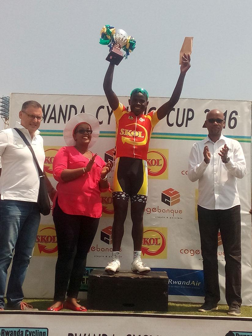 Gasore celebrates after being crowned the 2016 Rwanda Cycling Cup champion. / Courtesy