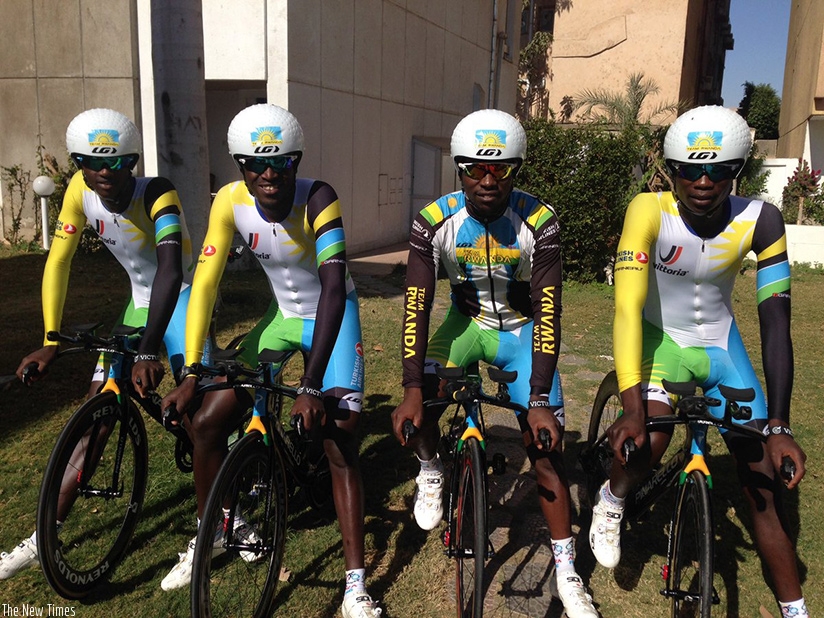Team Rwanda riders pictured before the start of theTeam Time Trail  race earlier today ( courtesy)
