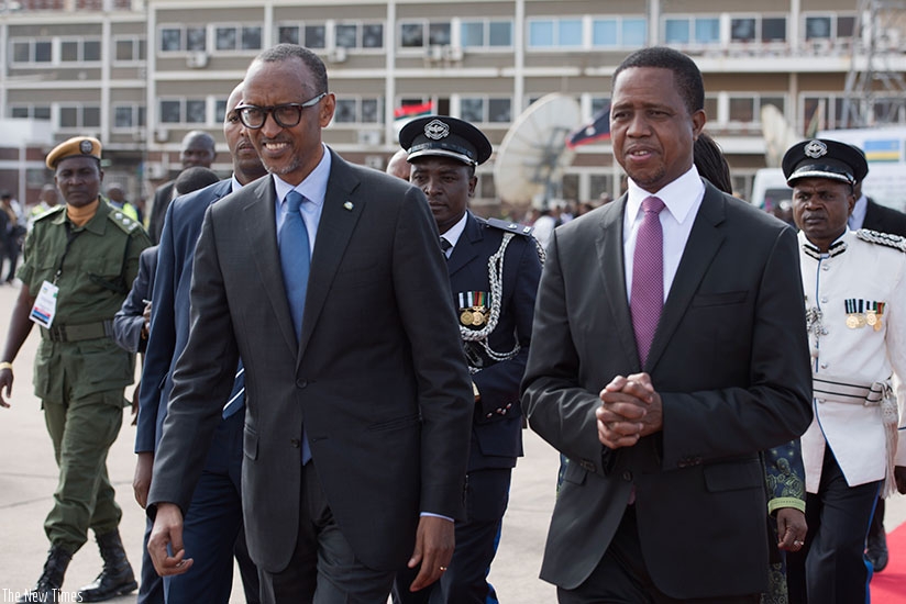 President Kagame is seen off from Kenneth Kaunda airport by President Edgar Lungu of Zambia yesterday. The visit, which was at the invitation of his counterpart President Lungu,was....