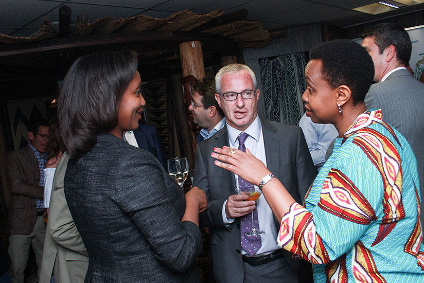 RwandAir's Deputy CEO Yvonne Makolo, UK politician Lord Stuart Polak and High Commissioner Karitanyi during the reception. (Courtesy photos)