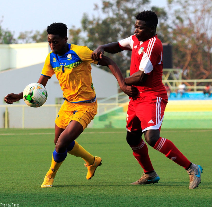 Police FC forward Christophe Biramahire, seen here in a friendly against Sudan on Monday, gets his first call to the senior national team. S. Ngendahimana.