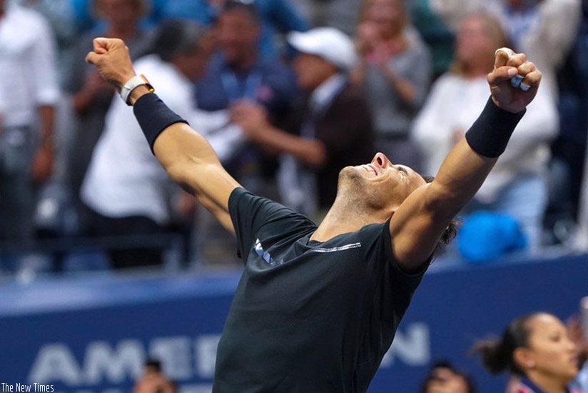 Rafael Nadal after beating the 28th-seeded Kevin Anderson in straight sets Sunday to win his third U.S. Open title (Agencies)