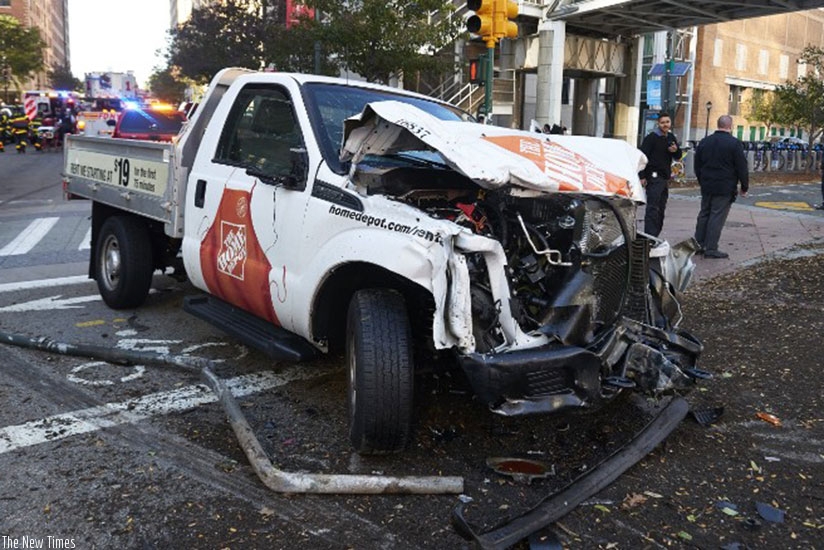 A suspect drove a white truck down a heavily trafficked bike path in New York City (Net photo)