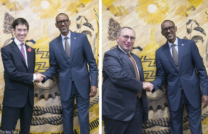 President Kagame Tuesday met with visiting United Kingdom Minister for Africa, Rory Stewart (left). The President also met with European Union Director-General for International Co....