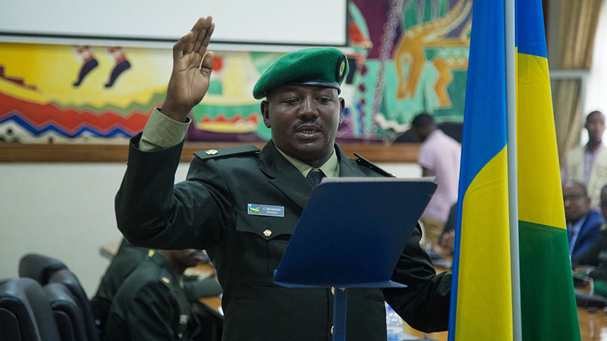 Major Cyrille Sibomana, swears in during judges of the Military High Court