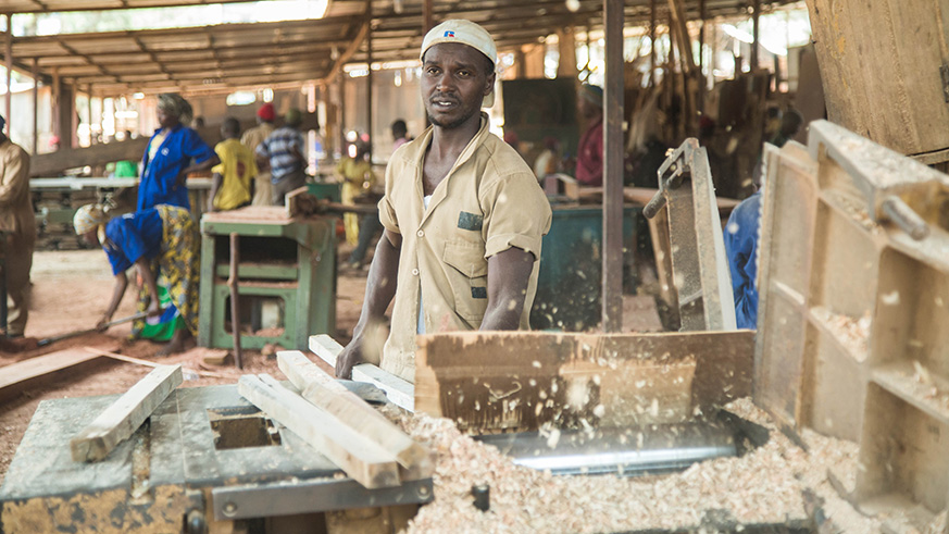 A woodworker in Gakiriro workshop last week. Labour Day will be marked in Rubavu District today. Nadege Imbabazi.