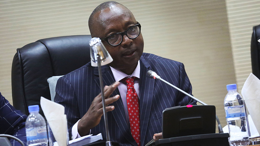 Auditor General Biraro addresses Members of Parliament in Kigali yesterday. Sam Ngendahimana.