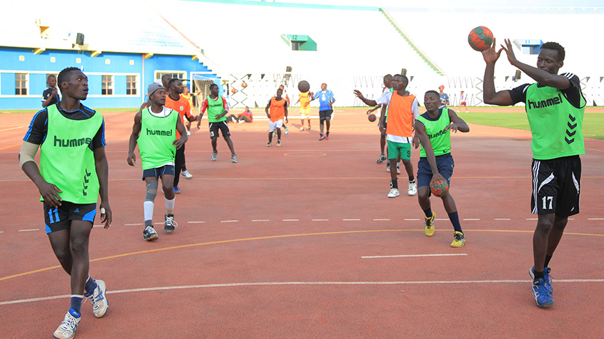 APR handball players during their training session at Amahoro National Stadium. Sam Ngendahimana.