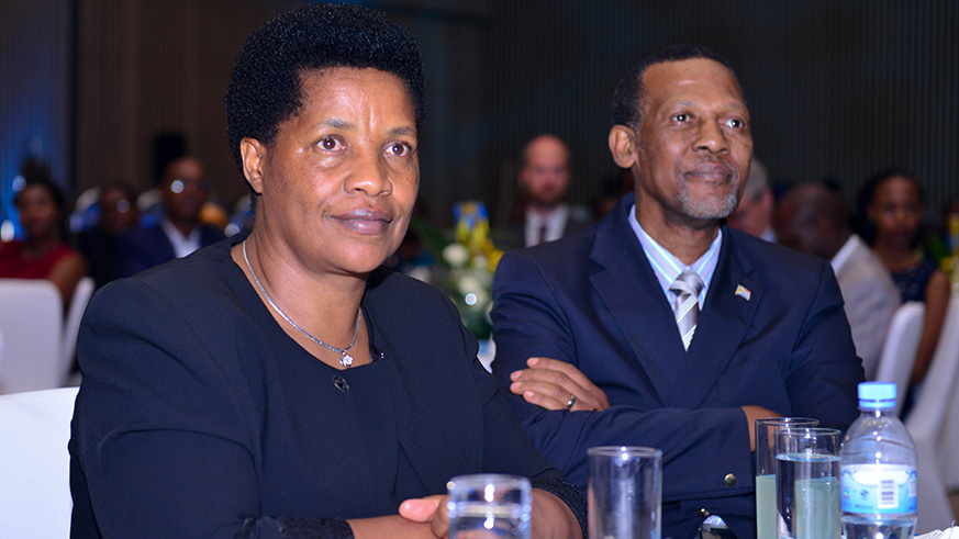 Marie Rose Mureshyankwano, the Governor  of Southern Province (L) and George Twala, South African High Commissioner to Rwanda and also the dean of envoys in Rwanda at the event.