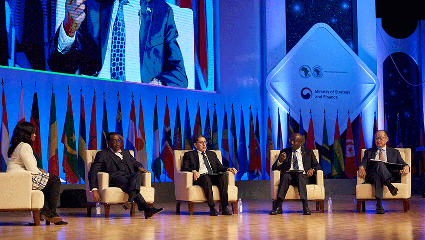 Prime Minister, u00c9douard Ngirente speaks at the 53rd Annual Meetings of the African Development Bank. (Courtesy photo)