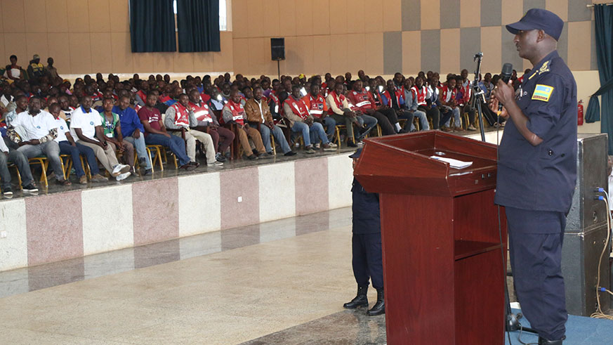 DIGP Felix Namuhoranye addressing motorcyclists at Dove Hotel in Gisozi yesterday. / Courtesy