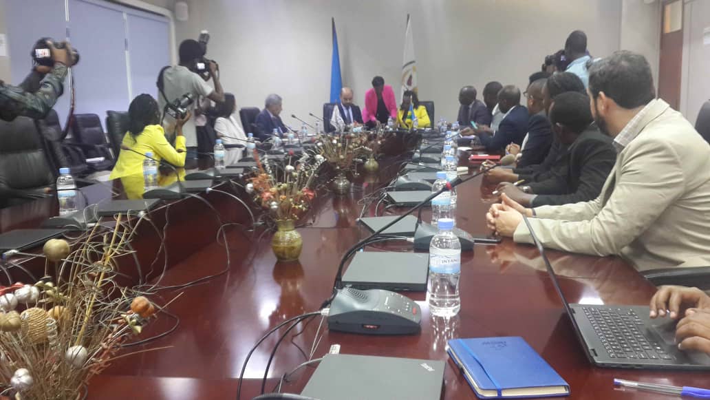 Officials at the signing of the agreement for additional financing of the Water Supply and Sanitation Program. (James Karuhanga)