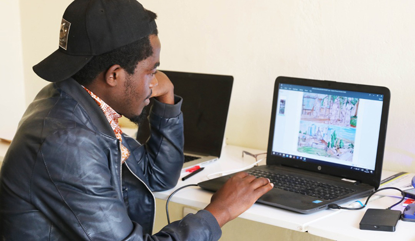 The visual artist digitizing his art work. / Photos by Joseph Njata.