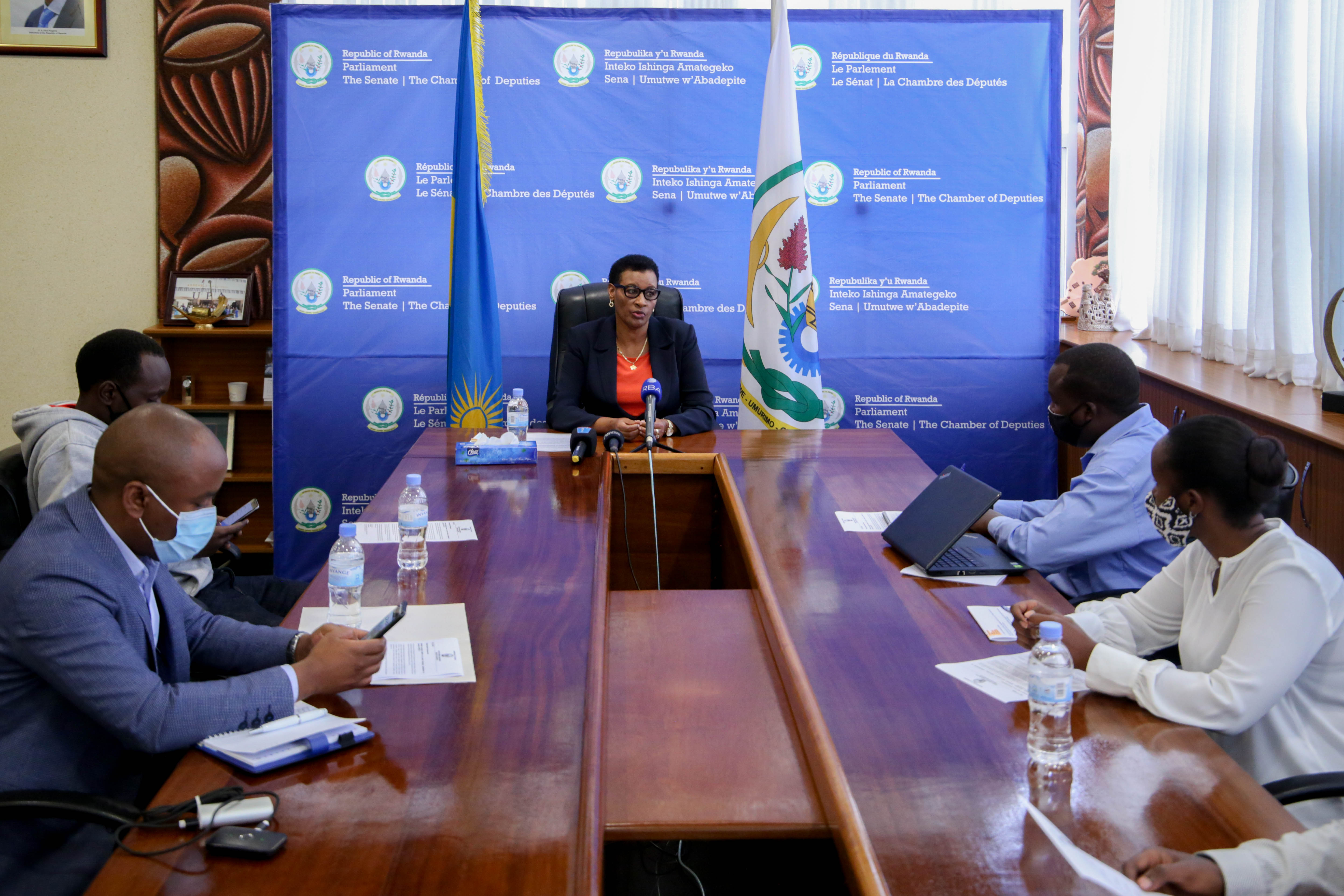 Donatille Mukabalisa, Speaker of the Chamber of Deputies, during the press conference on a tour of Members of Parliament to assess the impact of Covid-19. / All photos by Dan Nsengiyumva  