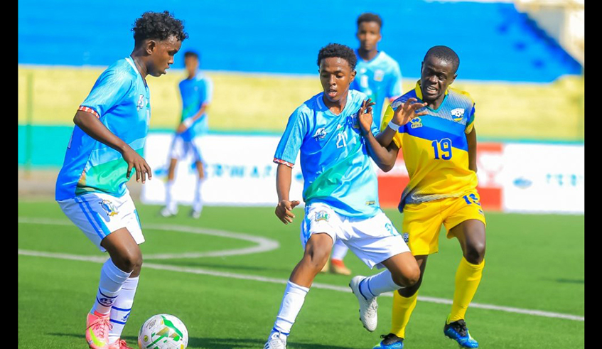 A Djibouti player controls the ball during a goalless draw against Amavubi at Rubavu stadium on December 16. / Photo: Courtesy.