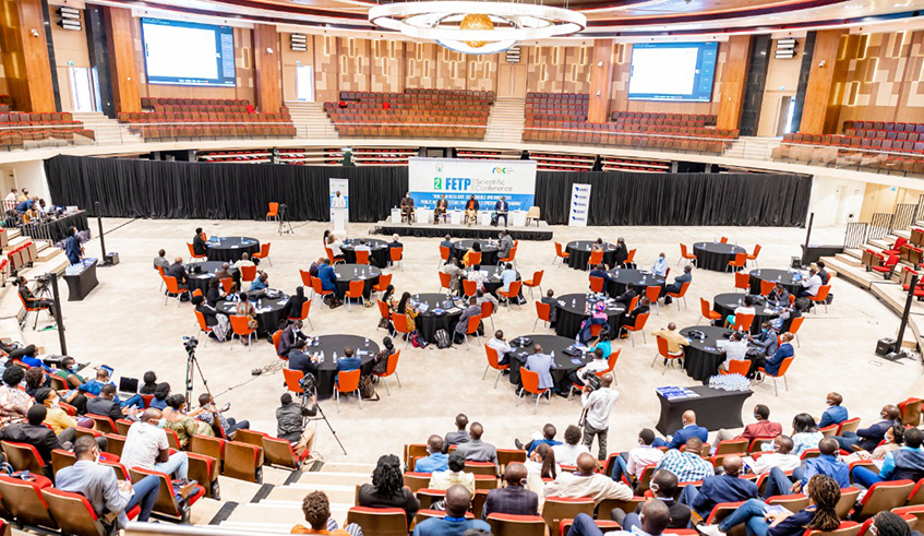 Minister for Health, Dr Daniel Ngamije, delivers remarks at the opening of the the two-day FETP Science Conference at Kigali Convention Centre on Wednesday, September 29. / Photo: Courtesy.