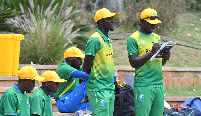 Adelin Tuyizere (L) during a recent training session. The national cricket team assistantu00a0coach is positive  that Rwanda bounce back from a series of bad results. / Courtesy.