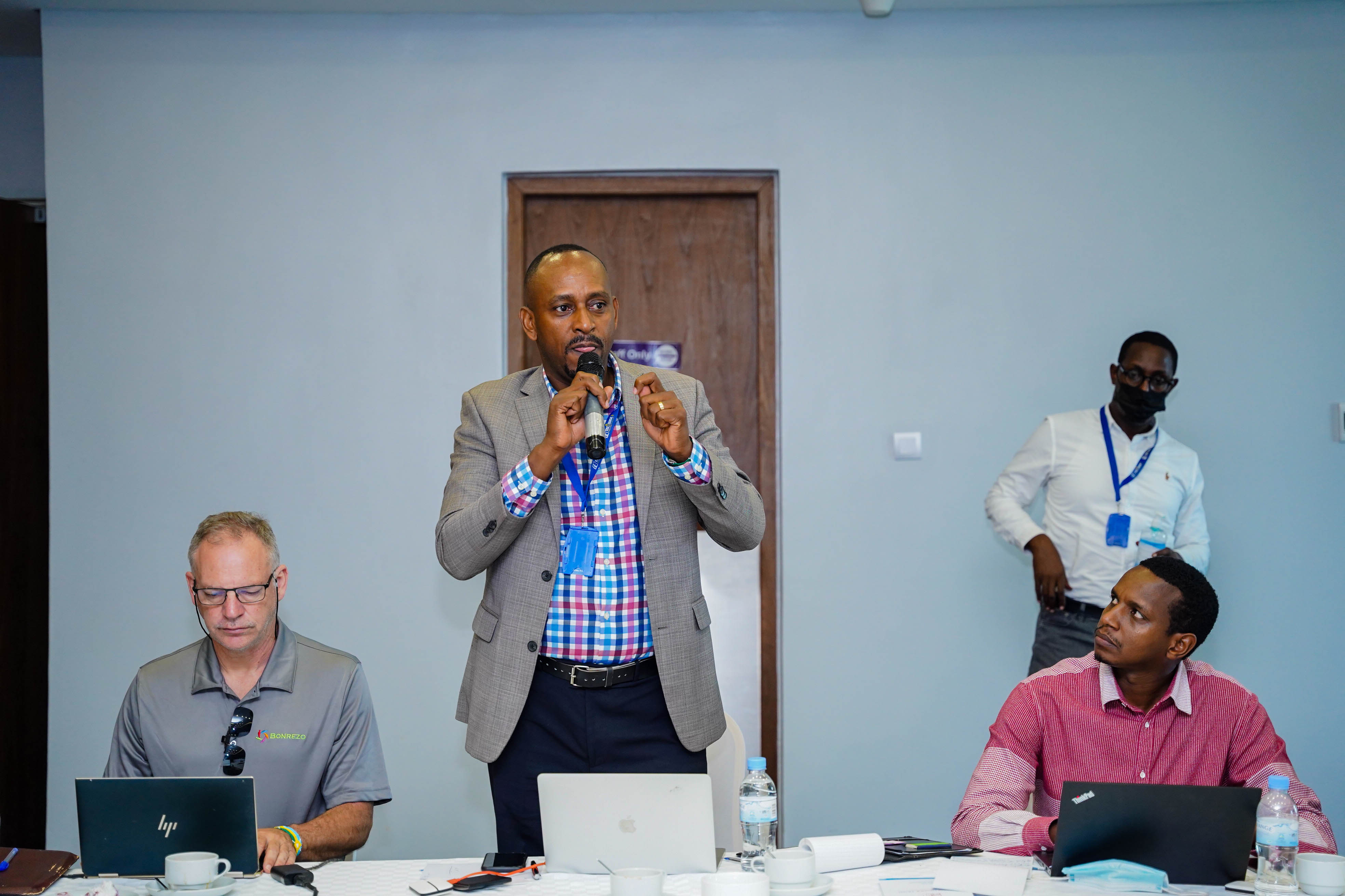 Jean Claude Munyangabo, the CEO of BK TecHouse addresses  a one-day workshop to assess system implementation ahead of renewal of the existing agreement between BK TecHouse and RAB on Friday May 13.Dan Nsengiyumva