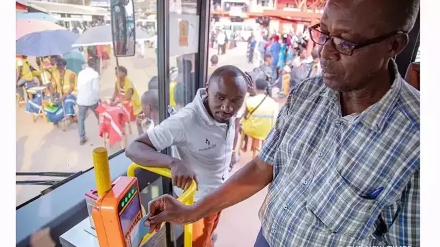 A passenger uses a Tap&Go card to board transport bus in Kigali. Digitalisation has been reshaping economic activity across all sectors and regions for the past four decades, impacting developed and developing countries alike. Photo: File.