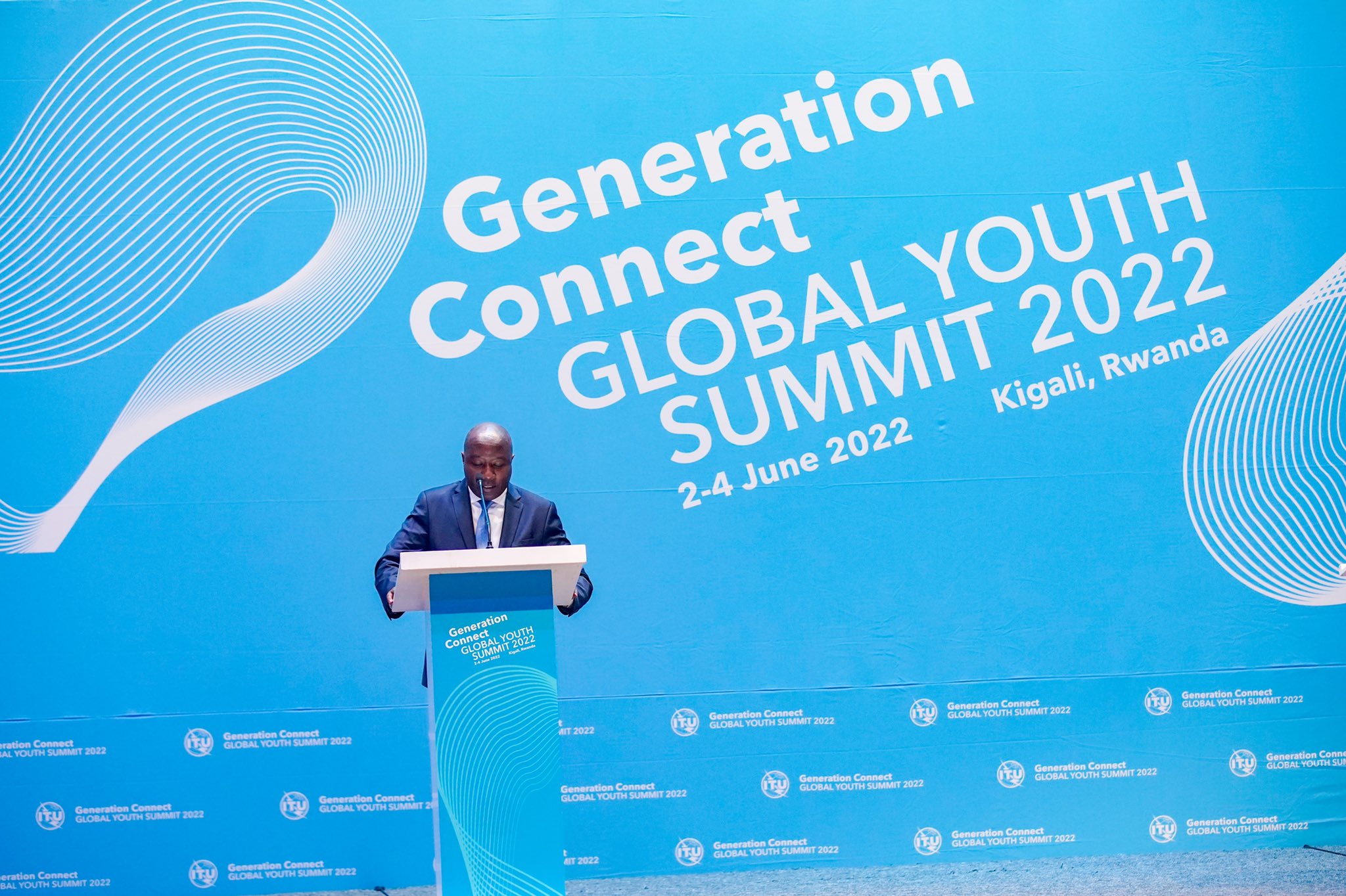 Prime Minister Edouard Ngirente delivers remarks during the inaugural Generation Connect Global Youth Summit in Kigali on June 2,2022. Courtesy