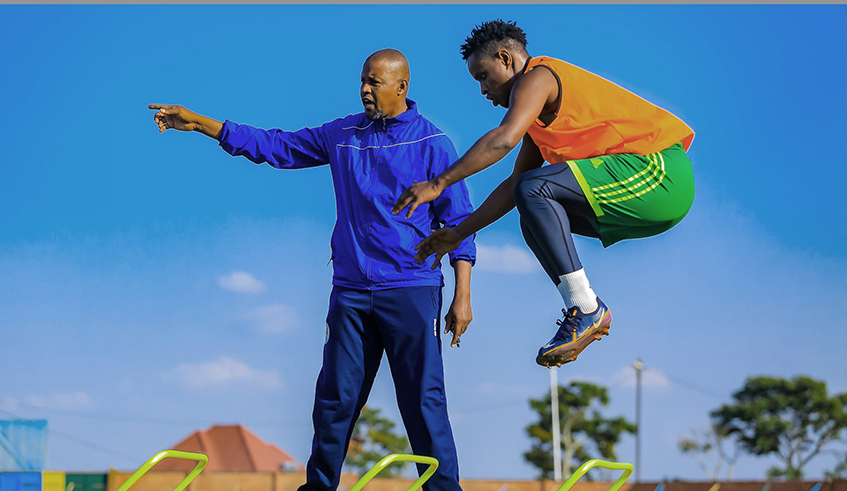 AS Kigali head coach Andre Cassa Mbungo during a training session last week. Courtesy